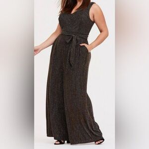 Torrid tank glitter jumpsuit black with silver/gold glittery striped fabric